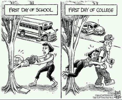 Differences between first day of high school and first day of college.